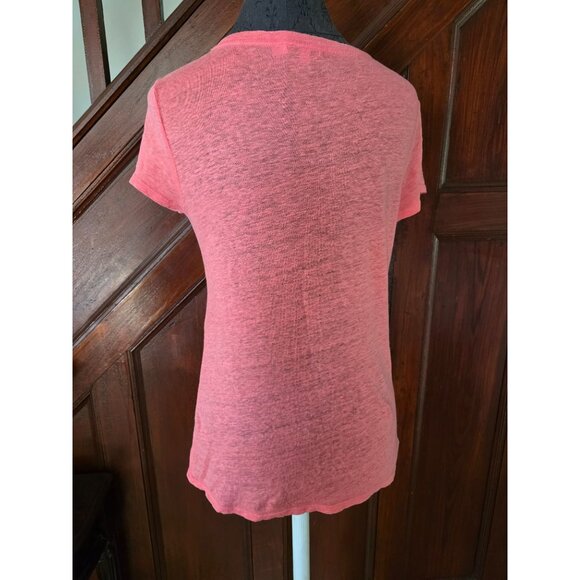Calypso St. Barth Womens Linen T-Shirt - Small Size Coral Pink - Picture 2 of 8